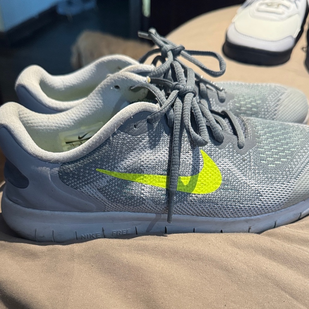 Nike Kids Gray Sneakers with Neon Yellow Swoosh